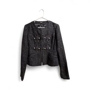 Express Tweed Blazer Jacket Black Metallic Pearl Buttons Size L